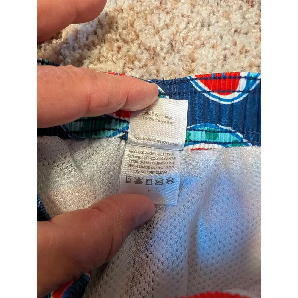Hanna Andersson Boys Blue Watermelon Print Swim Trunks Mesh Lined Shorts Size 4